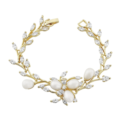 Gold Plated CZ and Freshwater Pearl Wedding Bracelet Gold Plated CZ and Freshwater Pearl Wedding Bracelet