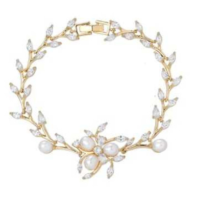 Gold Plated CZ and Freshwater Pearl Wedding Bracelet Gold Plated CZ and Freshwater Pearl Wedding Bracelet