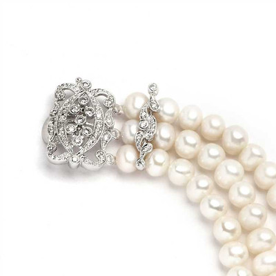 Freshwater Pearl 3 Row Wedding Bracelet with Vintage Clasp