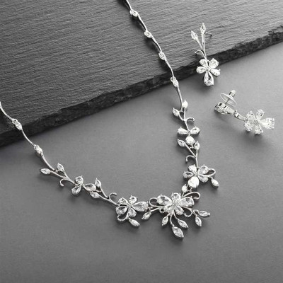 Floral Vine CZ Wedding Jewelry Set