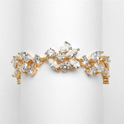 Mosaic CZ Wedding Bracelet in 14K Gold Plate Petite Size Mosaic CZ Wedding Bracelet in 14K Gold Plate Petite Size