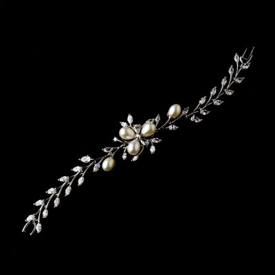 Rhodium or Gold Plated CZ and Freshwater Pearl Wedding Bracelet 