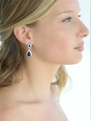 Sapphire Blue CZ Pendant Necklace and Earring Set Sapphire Blue CZ Pendant Necklace and Earring Set