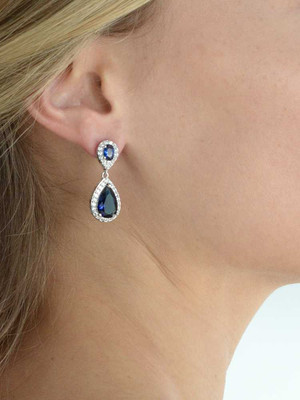 Sapphire Blue CZ Pendant Necklace and Earring Set Sapphire Blue CZ Pendant Necklace and Earring Set