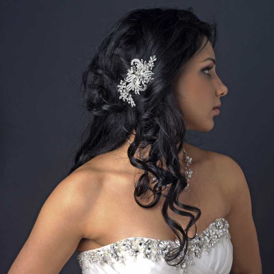 Silver Plated Pearl and Rhinestone Wedding Hair Clip