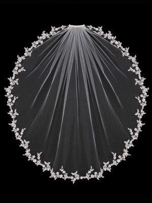 Beaded Lace Fingertip Length Wedding Veil enVogue V1392SW Beaded Lace Fingertip Length Wedding Veil enVogue V1392SW