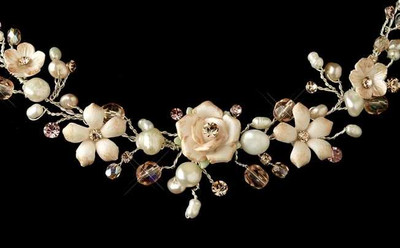 Pink Porcelain, Crystal and Pearl Floral Wedding Jewelry Set Pink Porcelain, Crystal and Pearl Floral Wedding Jewelry Set