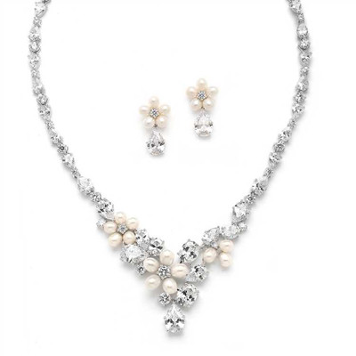 Freshwater Pearl and CZ Statement Wedding Jewelry Set