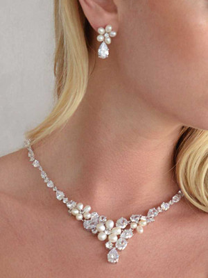 Freshwater Pearl and CZ Statement Wedding Jewelry Set