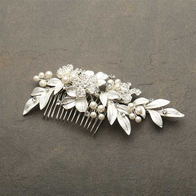 Hand Painted Silver Leaf Crystal Bridal Comb