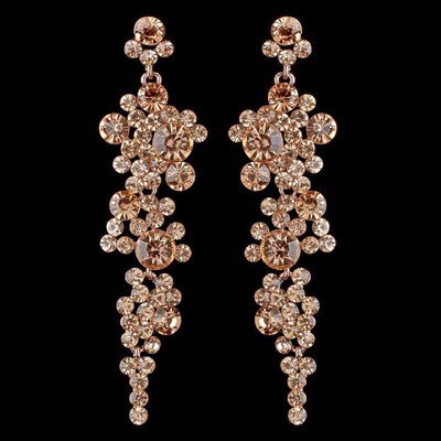 Rose Gold Peach Rhinestone Drop Wedding and Prom Earrings Rose Gold Peach Rhinestone Drop Wedding and Prom Earrings