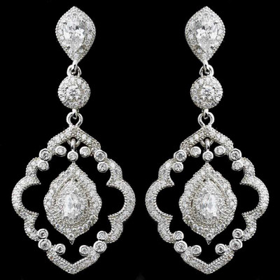 Vintage Look CZ Teardrop Dangle Bridal Earrings