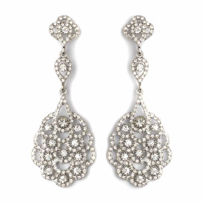 Silver Rhodium Vintage 1920's Inspired Wedding Earrings