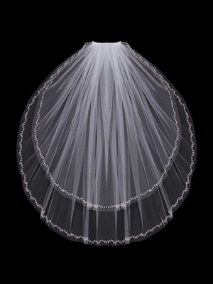 Two Layer Fingertip Wedding Veil With Beaded Vine Design V803W