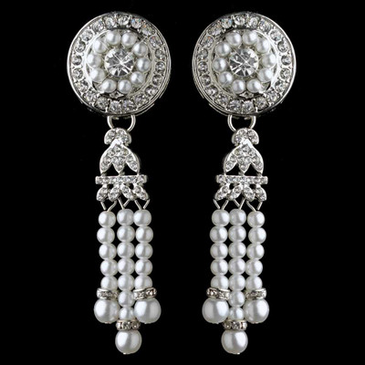 Great Gatsby Style Pearl and Rhinestone Wedding Earrings