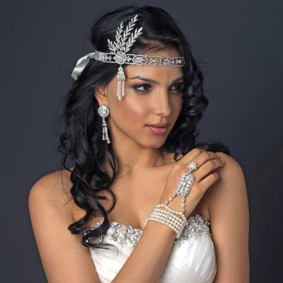 Great Gatsby Style Pearl and Rhinestone Wedding Earrings