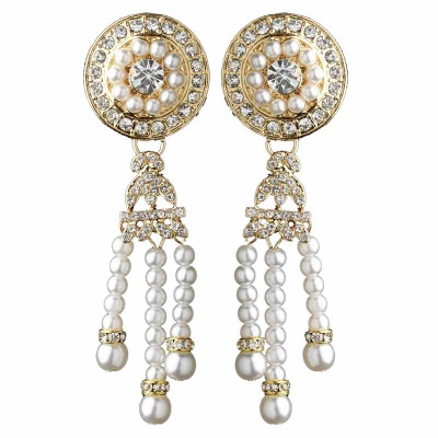 Great Gatsby Style Pearl and Rhinestone Wedding Earrings