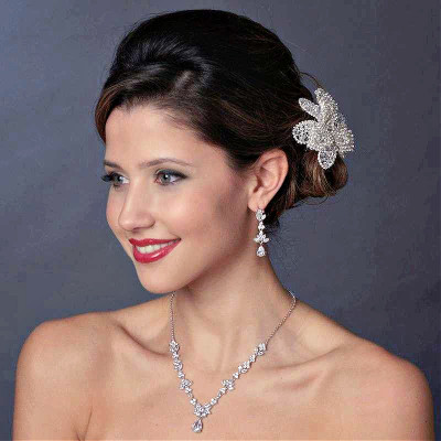 Floral CZ Crystal Wedding and Formal Jewelry Set ne1287