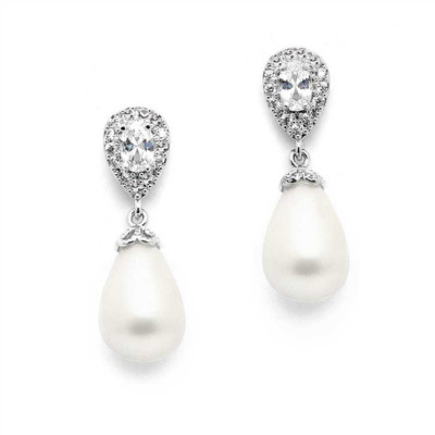 CZ and Pearl Drop Wedding Earrings in Pierced or Clip On CZ and Pearl Drop Wedding Earrings in Pierced or Clip On