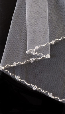 Pearl and Crystal Beaded Fingertip Length Wedding Veil V3072 Pearl and Crystal Beaded Fingertip Length Wedding Veil V3072