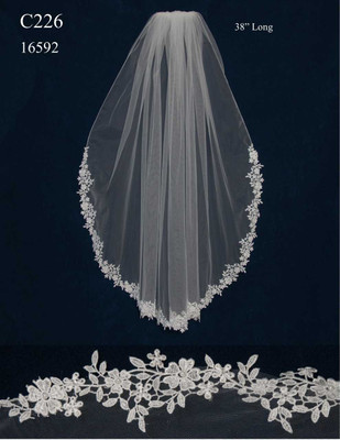 Venise Lace Edge Fingertip Length Wedding Veil C226