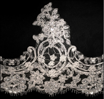 Elegant Beaded French Lace Edge Cathedral Wedding Veil