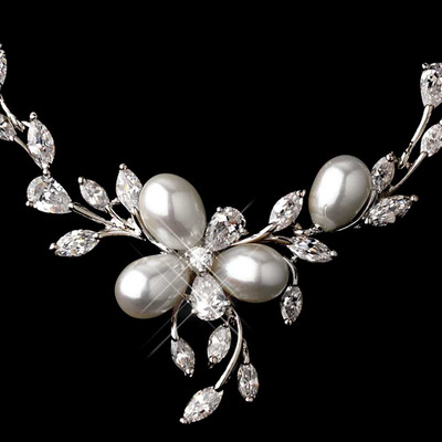 Silver Plated Freshwater Pearl and CZ Wedding Jewelry Set Silver Plated Freshwater Pearl and CZ Wedding Jewelry Set