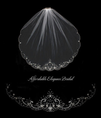 Elegant Beaded Scalloped Edge Fingertip Length Wedding Veil Elegant Beaded Scalloped Edge Fingertip Length Wedding Veil