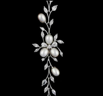 Freshwater Pearl and CZ Floral Wedding Bracelet Freshwater Pearl and CZ Floral Wedding Bracelet