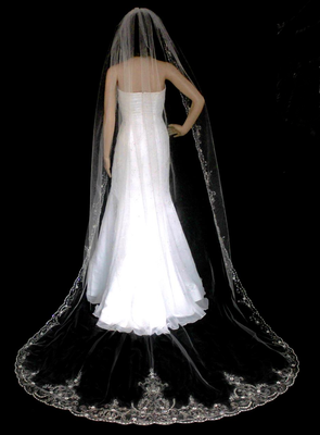 Regal Beaded Silver Embroidery Cathedral Wedding Veil VC3060 Regal Beaded Silver Embroidery Cathedral Wedding Veil VC3060