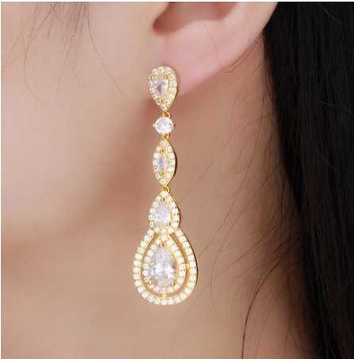 Vintage Look CZ Drop Bridal Jewelry Set Silver or Gold