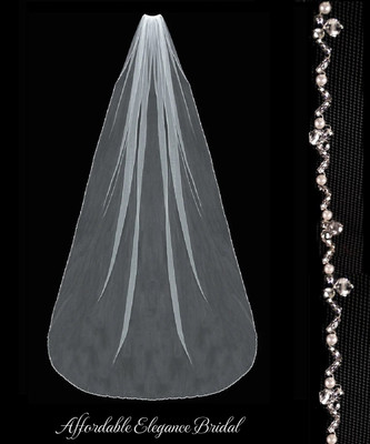 Pearl and Crystal Beaded Cathedral Length Wedding Veil V3072C