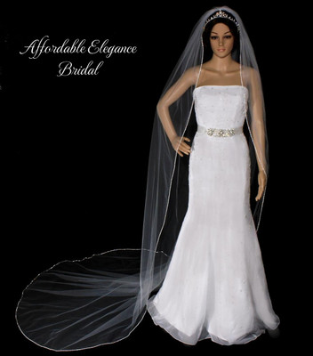 Rhinestone Trim Edge Cathedral Length Wedding Veil V17C