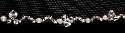 Two Layer Pearl and Crystal Beaded Fingertip Length Wedding Veil