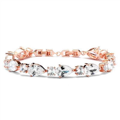 Rose Gold Plated CZ Pears and Rounds Wedding Bracelet Rose Gold Plated CZ Pears and Rounds Wedding Bracelet