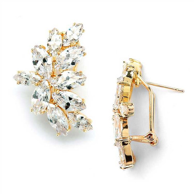 Gold Plated CZ Marquis Cluster Wedding Earrings Gold Plated CZ Marquis Cluster Wedding Earrings