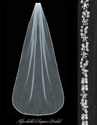 Cathedral Wedding Veil Beaded Pearl and Sequin Edge