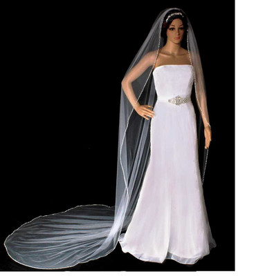 Cathedral Wedding Veil Silver Triple Bugle Bead Edge