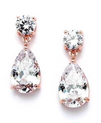 Dainty Rose Gold Plated Crystal Bridal and Bridesmaid Jewelry Set