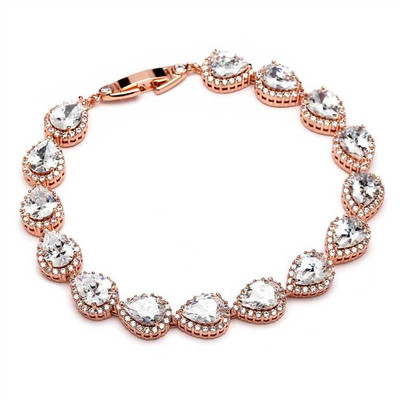 Exquisite Rose Gold Plated CZ Framed Pears Wedding Bracelet