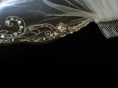 Stunning Beaded Embroidery Fingertip Length Wedding Veil