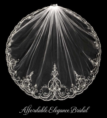 Stunning Beaded Embroidery Fingertip Length Wedding Veil