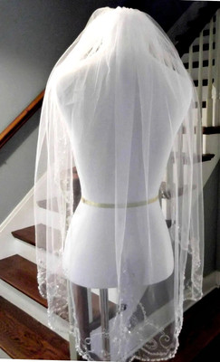 Stunning Beaded Embroidery Fingertip Length Wedding Veil