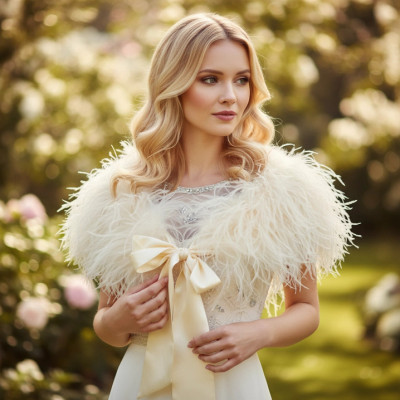 Vintage Inspired Ivory Ostrich Feather Bridal Shrug Wrap