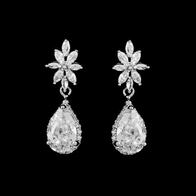 Stunning Sterling Silver CZ Pear Drop Wedding Earrings