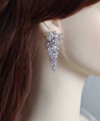 Marquise CZ Cluster Wedding Drop Earrings Marquise CZ Cluster Wedding Drop Earrings