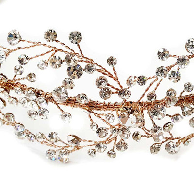 Rose Gold Crystal Hand Wired Floral Wedding Headband