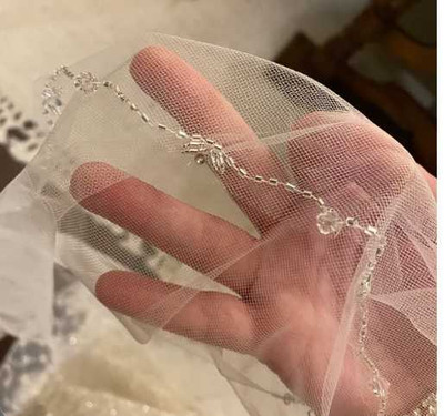 Crystal and Rhinestone Beaded Vine Fingertip Wedding Veil Crystal and Rhinestone Beaded Vine Fingertip Wedding Veil