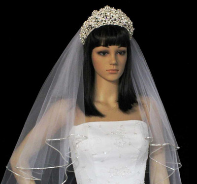 3" Tall Pearl and Rhinestone Quinceanera and Wedding Tiara Crown