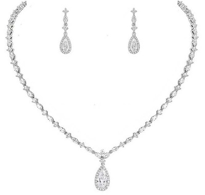 CZ Teardrop Wedding Jewelry Set in Silver or Gold Plating CZ Teardrop Wedding Jewelry Set in Silver or Gold Plating